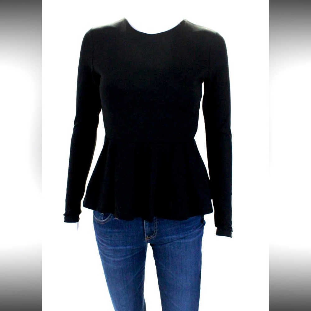 Susana Monaco Womens Long Sleeves Pleated Peplum Blouse Black Size Small